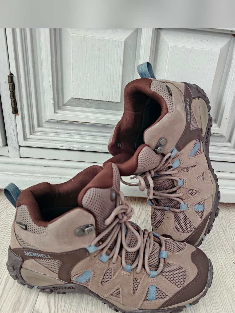 Merrell Women's  Hiking Boots in Taupe with Blue Accents